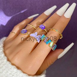 Band Rings Colorful Butterfly Rings Set Shine Purple Rhinestones for Women Bohemia Vintage Rhinestone Simple Finger Jewelry Party Gift x0625