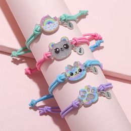 4Pcs/set Cute Cat Bear Acrylic Pendant Bracelet for Girls Stretch Hair Rope Hairband Use Party Birthday Friendship BFF Gift