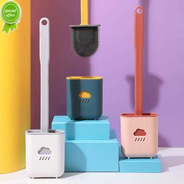 New Silicone Toilet Brush Wc cleaner toilet brush with holder Flat Head Flexible Soft Bristles Brush Bathroom Accessory Gap Cleaning