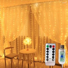 Strings 300 LED Curtain String Lights Christmas Decoration Remote Control Holiday Wedding Fairy Garland For Bedroom Outdoor Home