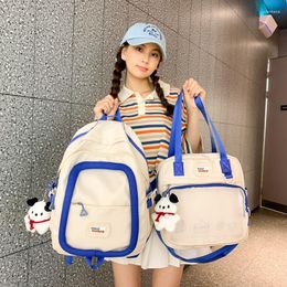 School Bags Backpack Women's Fashion Trend Cotton Circle Large-capacity Hit Color Junior High Student Schoolbag Male