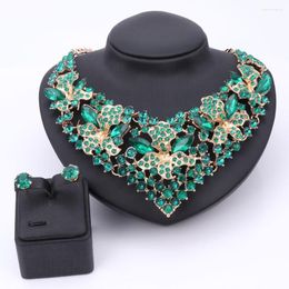 Necklace Earrings Set Austrian Crystal Flower Women African Costume Jewelry Maxi Earring Wedding Party