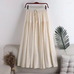 Skirts Summer High Waist A-Line Female Casual Simple Drawstring Long Skirt Women Vintage Street Cotton Linen
