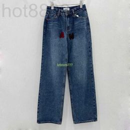 Women's Jeans Designer Pants with Letter Flocking Embroidery Girls Cotton High End Milan Runway Brand Cowboy Casual Outwear Denim Long Straight Trouser WG2L