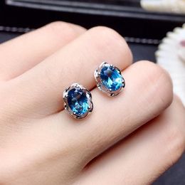 Stud Earrings The Product Is Simple And Fresh Imitation Sea Blue Topa Stone Colour Jewel Are Female