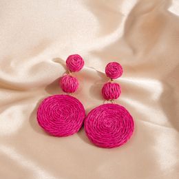 Dangle Chandelier Minar Summer Rosered Colour Rattan Knit Drop Earrings Handmade Round Long Dangle Earrings for Women Party Beach Jewellery 230621