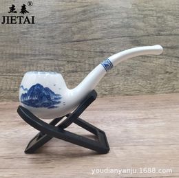 Smoking Pipes New Blue and white pottery Pipe, Old Style, Simple Pottery Dry Tobacco Bag, Personality Man