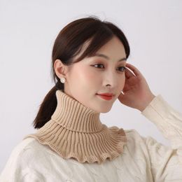 Scarves Autumn And Winter Wooden Ear Hooded Scarf Knitted High Elastic Neck Protection Warm Female Flower False Collar.