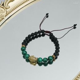 Strand Lii Ji Real Stone Green Black Colour Budda Charm Friendship Bracelet Malachite Lava Hematite 17-25cm