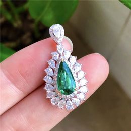 Women fashion Pendant Necklace Emerald tourmaline zircon diamond water drop pendant white gold plated necklace ladies party jewelry birthday gift