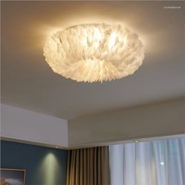 Pendant Lamps Nordic Natural Feather E27 Ceiling Lights Children Bedroom Colourful Mounted Lamp Home Decor Indoor Led Fixtures