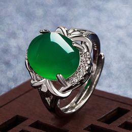Cluster Rings Natural Green Hand Carved Water Drop Ring Fashion Boutique Jewellery Men's And Women's Opening Adjustable Gift Wholesale