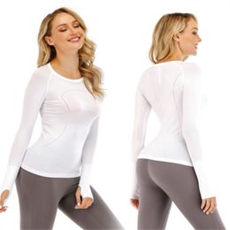 lulu Fitness Seamless quick-dry T-shirt Womens Yoga Naked Top Fitness Long Sleeve Sports T-shirt Sweatshirt Sports Wear lululemen