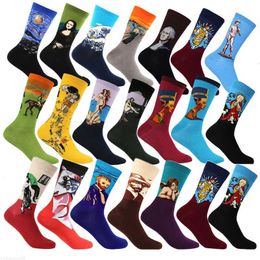 Men's Socks Men cotton Retro abstract oil painting socks scream modern Van Gogh starry night happy oil painting socks in skateboards