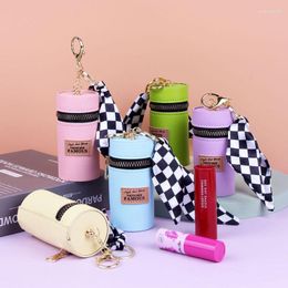 Storage Bags 2023 Creative Luxury Leather Plaid Mini Lipstick Bag Keychain Fashion Exquisite Women's Car Pendant