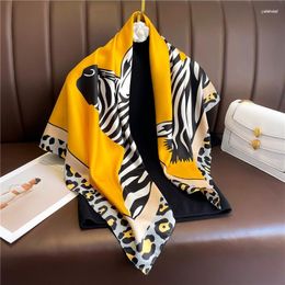 Scarves 90cm Square Silk Scarf Women Shawls Designer Leopard Print Foulard Head Wraps For Lady Neck Satin Headband FJ698