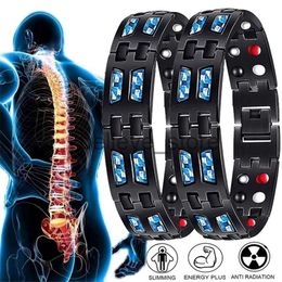 Link Chain Double Row Magnetic Health Carbon Steel Bracelet For Men Carbon Fibre Germanium Magnetic Bangles Health Care Jewellery J230626