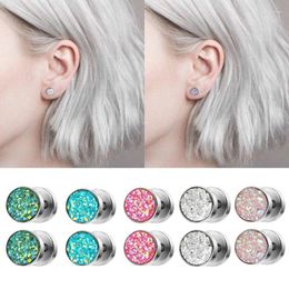 Stud Earrings Shiny Acrylic Crystal Punk Stainless Steel For Women Barbell Ear Piercing Studs Plug Jewellery