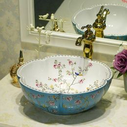 Blue and white Jingdezhen Bathroom ceramic sink wash basin Counter Top Wash Basin Sinks antique vanity flower birdgood qty Exakt