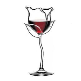 Mugs Red Wine Goblet Cocktail Glasses 100ml Rose Flower Shape Glass for Party Barware Drinkware 230626