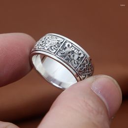 Cluster Rings S925 Real Silver Ring For Men And Women Buddhist Eight Treasures Auspicious Thai Personality Can Turn