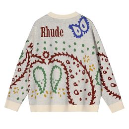 American Vintage Designer Rhude Colourful Jacquard Sweaters Crew Neck Pullover Sweater Men Women