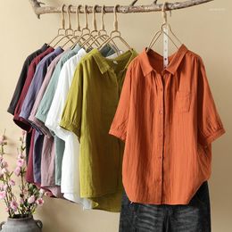 Women's Blouses Fresh Solid Colour Half Sleeve Cotton Shirt Women 2023 Summer Loose Woman And Tops Fine Comfort Female Clothes