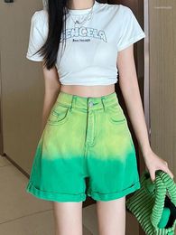 Women's Jeans Gradient Color Green Shorts Women 2023 Summer Loose Casual High Waist Denim Korean Fashion Beach