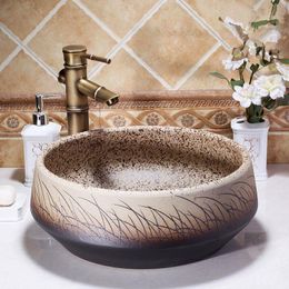 China Artistic Europe Style Counter Top porcelain wash basin bathroom sinks ceramic bathroom vessel sink bowl Ckqre