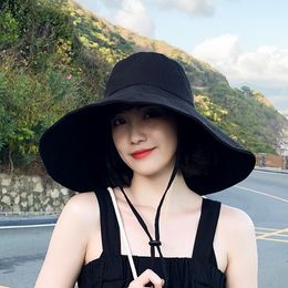 Japan Korea 15cm Wide Brim Sun Hat Women's Spring Summer Foldable Travel Bucket Hat Casual Cotton Fisherman Hat Panama