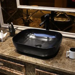 Rectangular shape Europe style chinese washbasin sink Jingdezhen Art Counter Top ceramic wash basin black bathroom sinkgood qty Baqdh