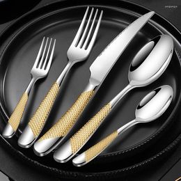 Dinnerware Sets 4pcs Gold Silverware Set Stainless Steel Flatware For Kitchen Cutlery Utensils Knives Spoons Forks Home El