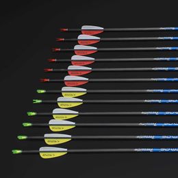 Bow Arrow 12pcs Pure Carbon Arrow Spine 300 350 400 500 600 700 800 900 1000 Pure Carbon Arrow Shaft ID 4.2mm Arrow with yellow and WhiteHKD230626