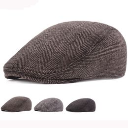 HT2793 Berets Vintage Striped Wool Hat Autumn Winter Hats Men Retro Ivy Newsboy Flat Cap Male Artist Painter Hat Men Beret Cap