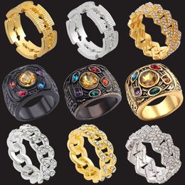 Cluster Rings Vintage Hip Hop Miami Curb Cuban for Women Men Gold Silver Colour Anillos Jewellery Iced Out Paved Rhinestones Ring Best Gift 230620