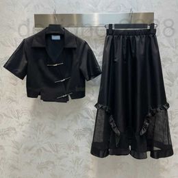 Two Piece Dress Designer Women Sets Outfit Suits With Letter Button Girls Milan Runway Brand Outwear Blazer Crop Top Jacket And Spliced Midi A-Line Skirts H88F