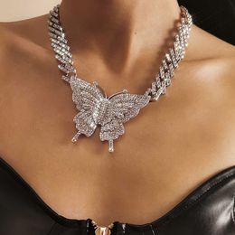 925 gioielli in argento moda gioielli animali collane per le donne hip hop diamante pieno catena cubana donna punk esagerato diamante intarsiato farfalla collana