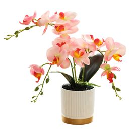 Planters Pots Silk Butterfly Orchid Artificial Flowers Bonsai Orchid Flower Pot Home Wedding Decoration Arrangements Fake Plants