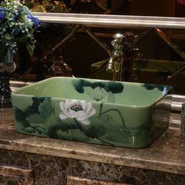 Rectangular Europe style washbasin sink Jingdezhen Art Counter Top ceramic bathroom art wash basin for bathroomgood qty Abxtk