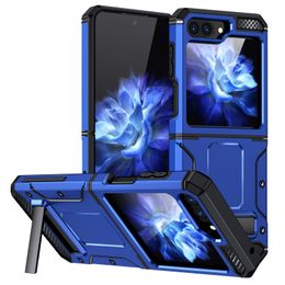 Newest Protective Kickstand Cell Phone Cases for Samsung Galaxy Z Flip5 Metal Stand Rugged Defender Anti-shock Cover without Screen Protector Blue