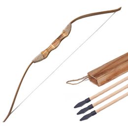 Bow Arrow Wooden Bow Set for Kids Beginners with 3 Safe Arrows 1pcs Quiver Youth Traditional Bow Archery Set Children Practice Toy GiftHKD230626