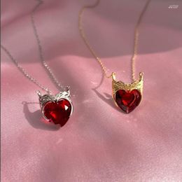 Choker Simple Red Crystal Love Heart Pendant Necklace For Women Girl Scarlet Witch Crown Peach Zircon Jewellery Gift Girlfriend
