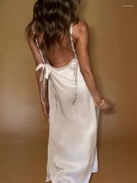 Casual Dresses Doury Elegant Long Dress Shiny Rhinestone Backless Sleeveless Straps Side Slit Slim Evening Party Gown Vestidos Women