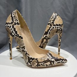 Fashion Pumps Customized Heeled High Heels Snake skin Leather Pointed Toe Party Wedding Shoes Sexy Big Size 33-45