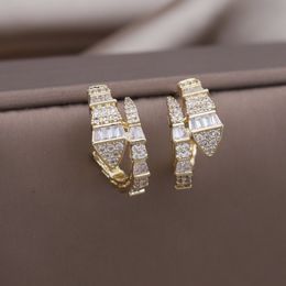 Stud Korea Fashion Jewelry 14K Gold Plating Luxury Zircon Animal Snake C-shaped Earrings Elegant Women's Daily Work Accessories 230626