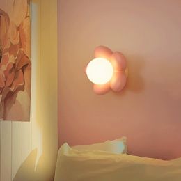 Other Home Garden Pink White Flower Wall Sconce Bedroom Creative Children's Room Decoration Lamps Simple Modern Nordic Bedside Small LED Lighting 230625