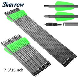 Bow Arrow 12/24 7.5" 15" Archery Carbon Arrows Spine 400 Shooting Arrows Bolts Fit Mini Bow Hunting Accessories SHARROWHKD230626