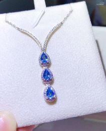 Chains Elegant Triangle Strand Water Drop Natural Blue Topaz Necklace Gemstone Pendant 925 Sliver Women Gift Jewellery