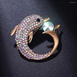 Brooches TULX Fashion Rhinestone Dolphin Brooch Sea Animal Ladies Children's Jewellery Clothing Suit Coat Accessories