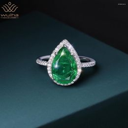 Cluster Rings WUIHA Vintage Solid 925 Sterling Silver Pear Cut 16 10MM Emerald Created Moissanite Gemstone Wedding Ring For Women Fine